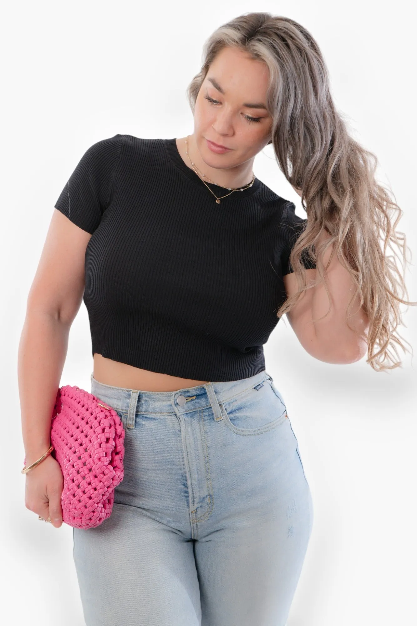 Stretch Ribbed Seamless Round Neck Crop Top