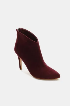 Suede Stiletto Ankle Booties in Wine