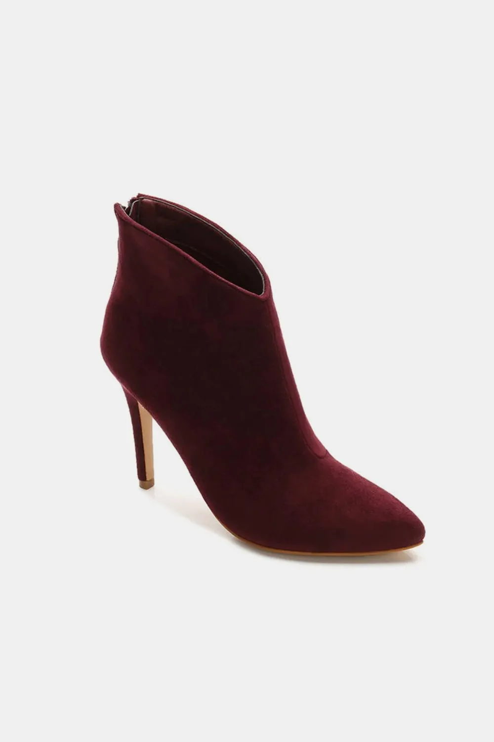 Suede Stiletto Ankle Booties in Wine
