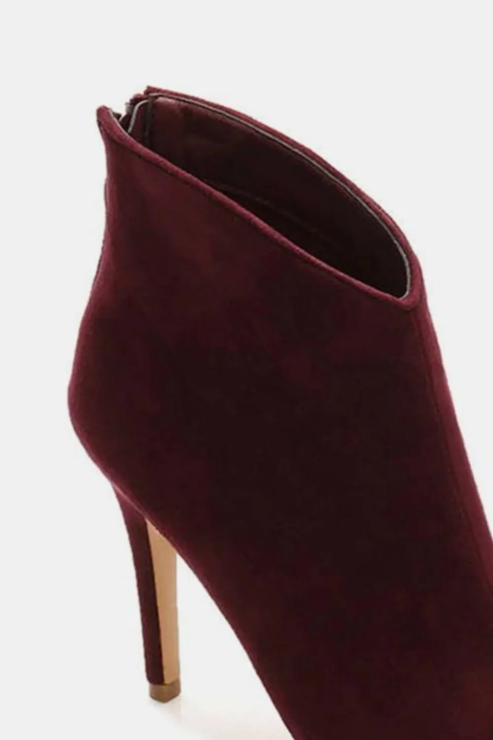 Suede Stiletto Ankle Booties in Wine