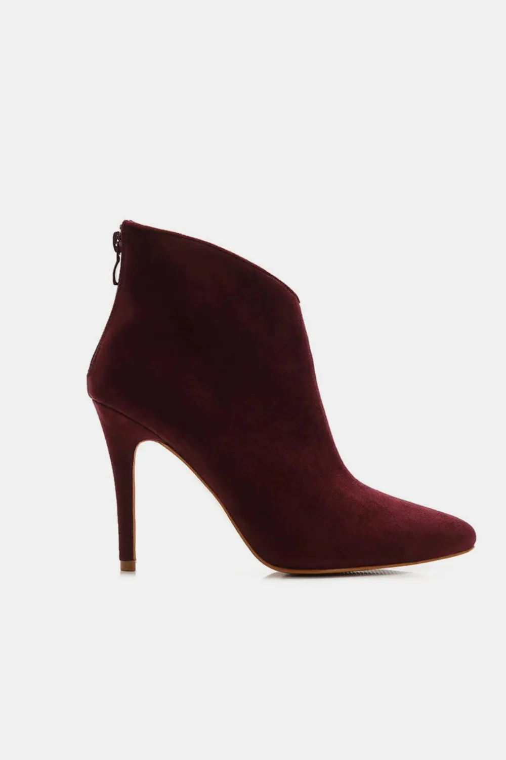 Suede Stiletto Ankle Booties in Wine