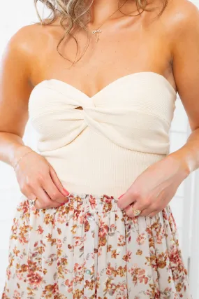 Sweetheart Light Beige Twist Knit Tube Top
