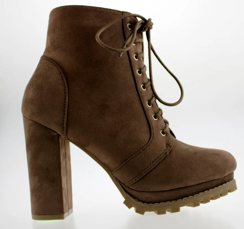 Teca 1 Womens Chunky Heel Lace Up Almond Toe Ankle Booties