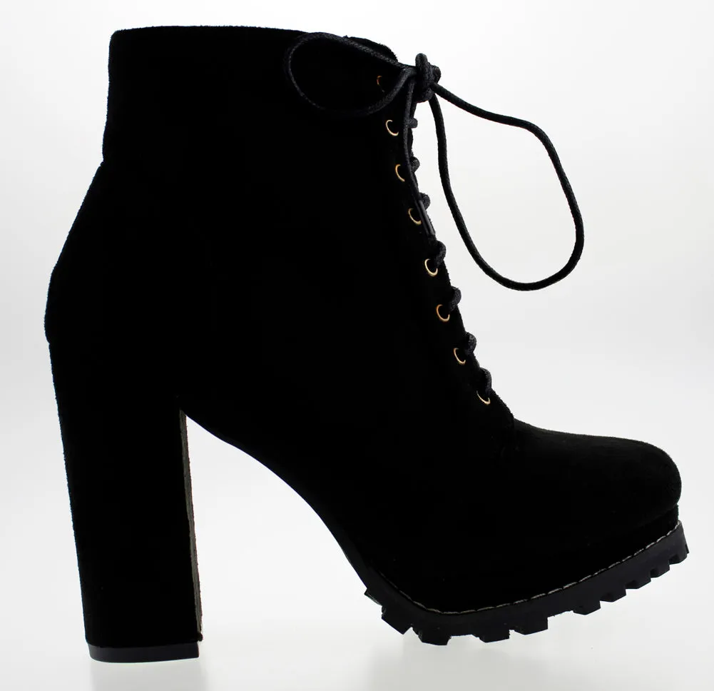 Teca 1 Womens Chunky Heel Lace Up Almond Toe Ankle Booties