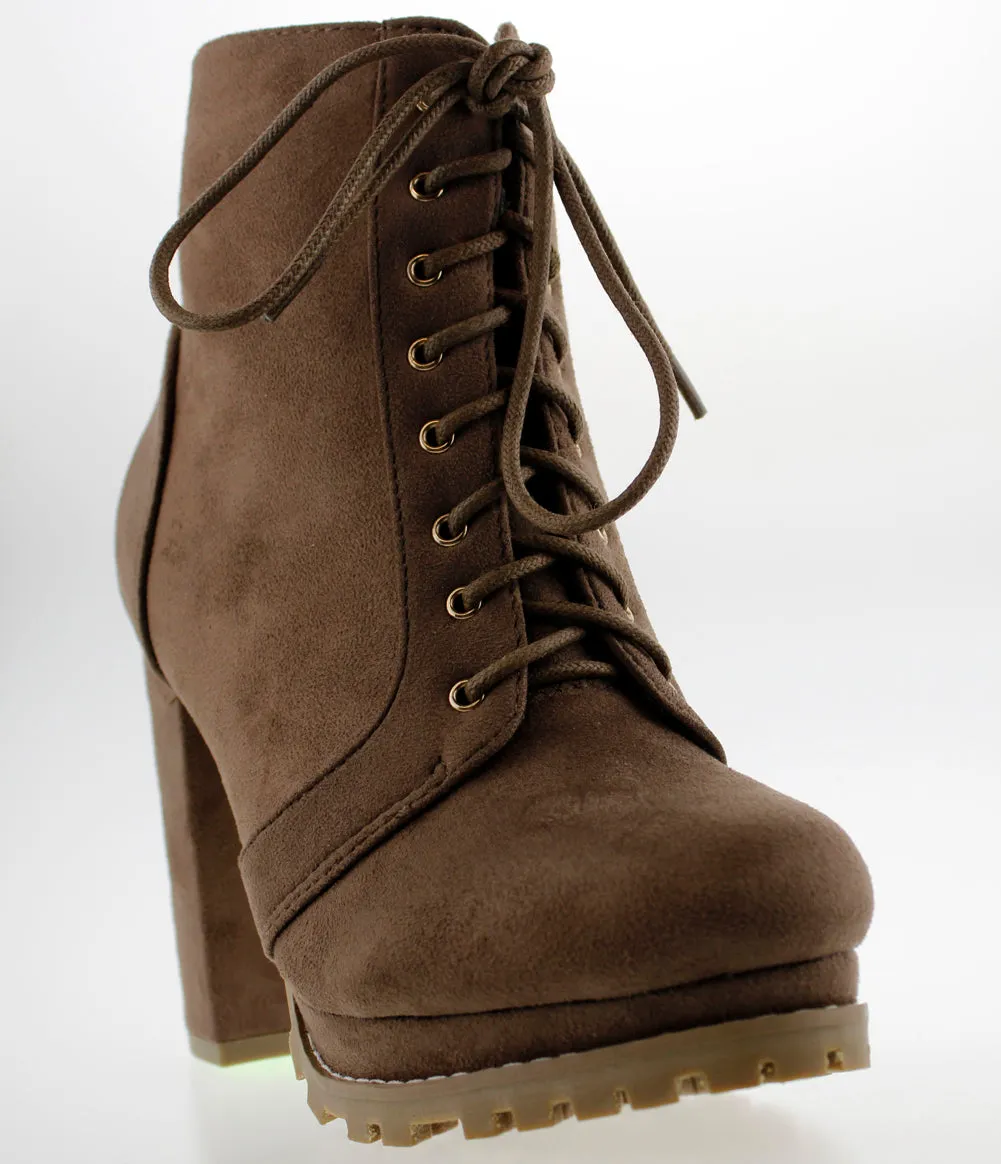 Teca 1 Womens Chunky Heel Lace Up Almond Toe Ankle Booties