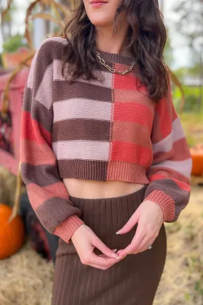 Terracotta Long Sleeve Color Block Striped Sweater