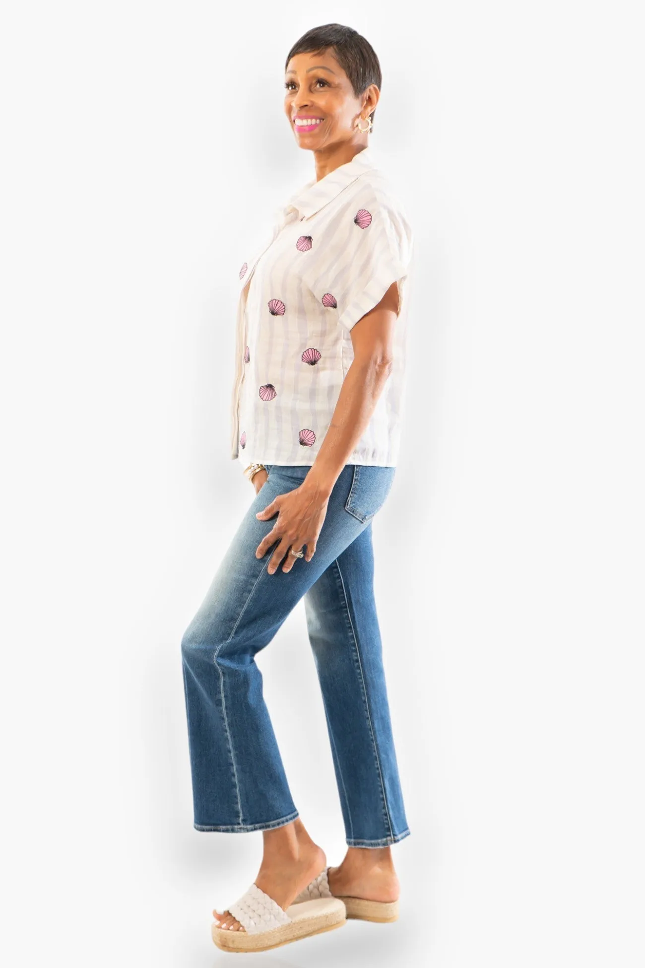 THML Striped Seashell Button Down Top