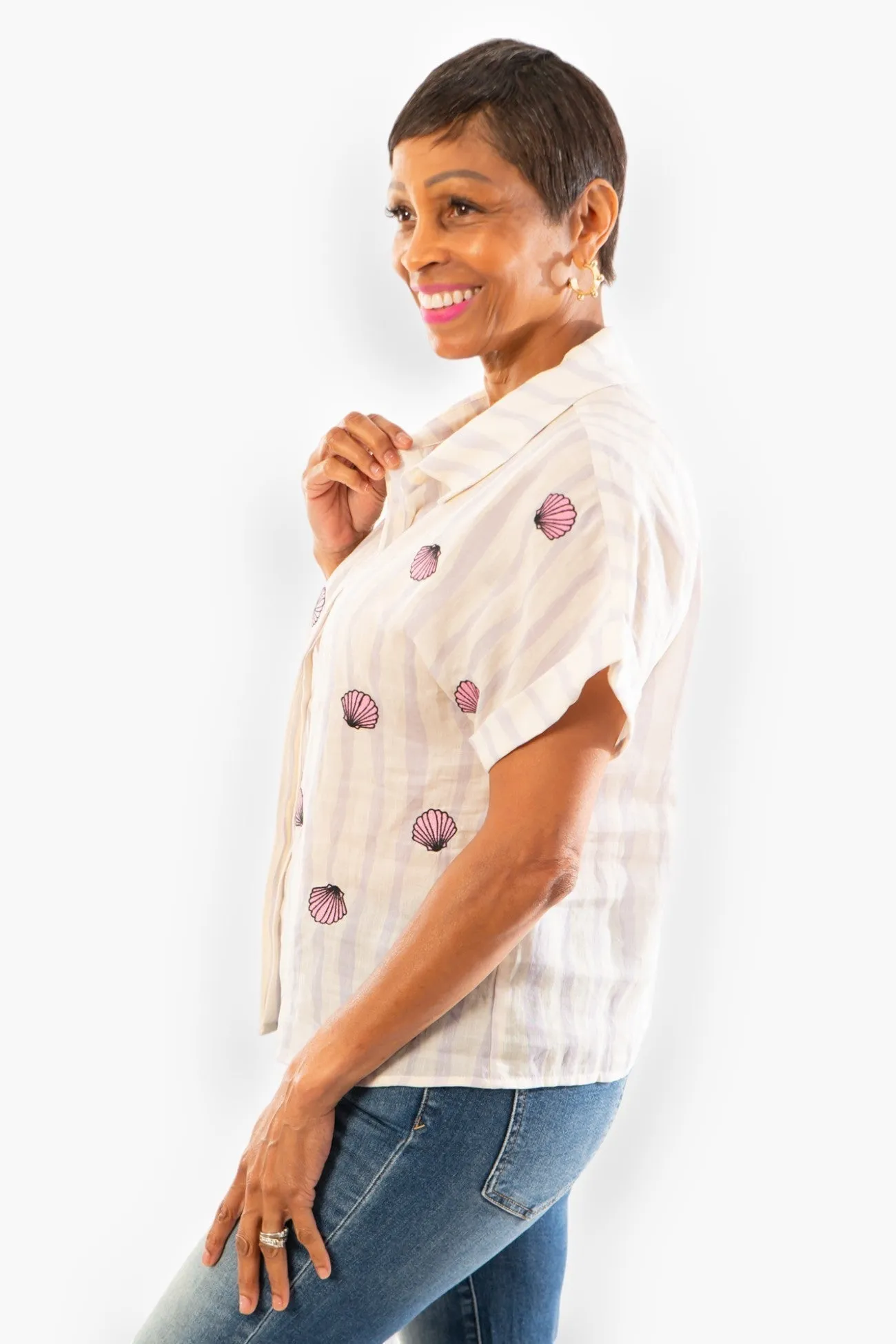 THML Striped Seashell Button Down Top