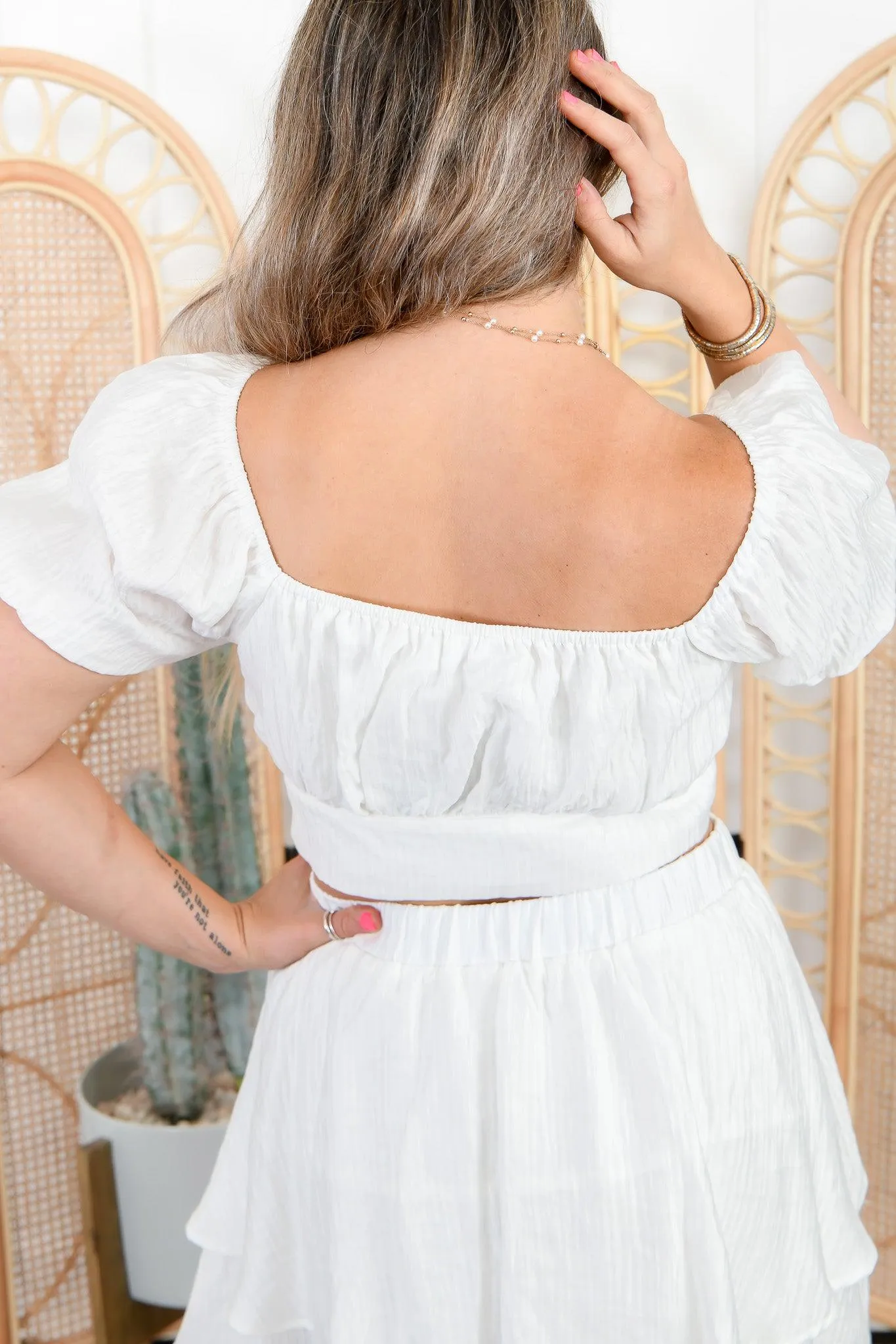 Tied For First White Tie-Front Crop Top