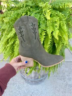 Western Cowboy Cutout Bootie - Olive