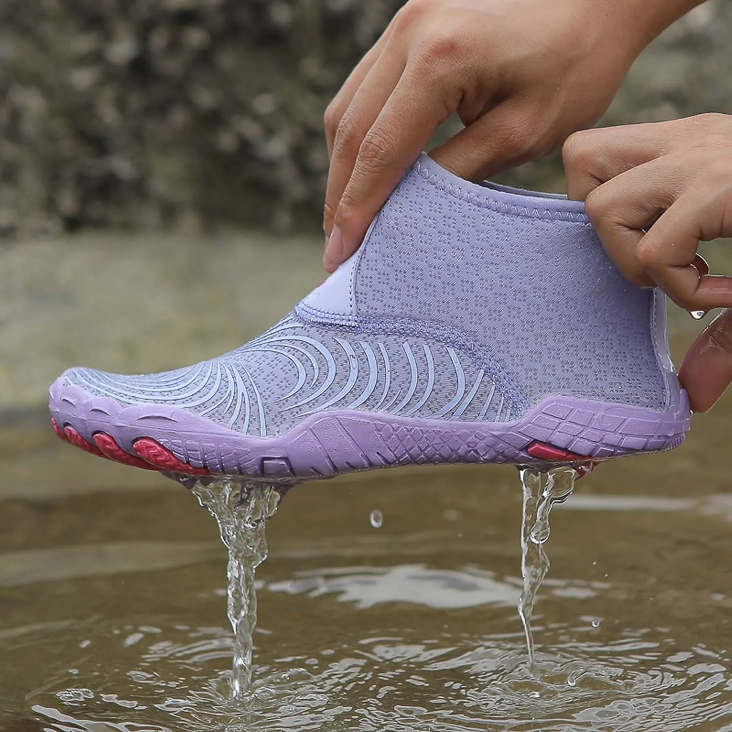 Women's Men's High Top Water Shoes, Quick Dry Breathable Stretch Lightweight Mesh Fabric, Rubber Drainage Sole, Indoor Sneakers, Barefoot Water Shoes