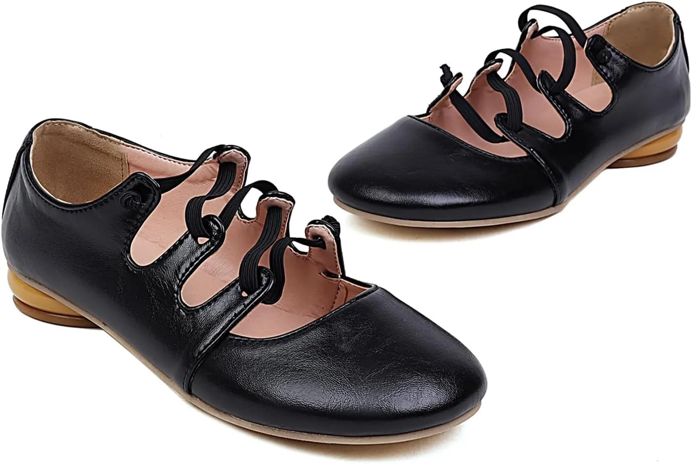 Women's Round Closed Toe Pumps Elastic Strap Loafers Comfortable Chunky Low Heels Office Concise Cosplay Work Casual Mary Jane Daily Wear Fashion Business Dress Ballet Shoes