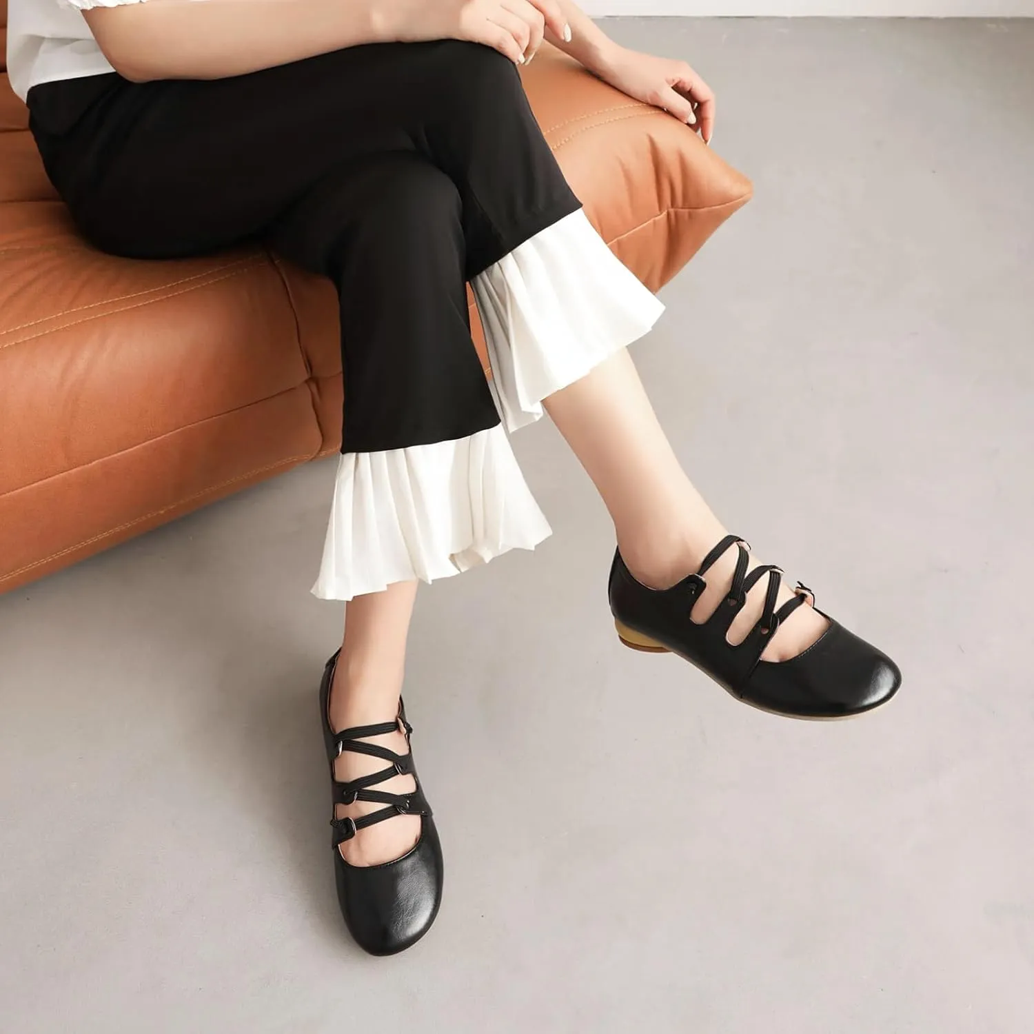 Women's Round Closed Toe Pumps Elastic Strap Loafers Comfortable Chunky Low Heels Office Concise Cosplay Work Casual Mary Jane Daily Wear Fashion Business Dress Ballet Shoes