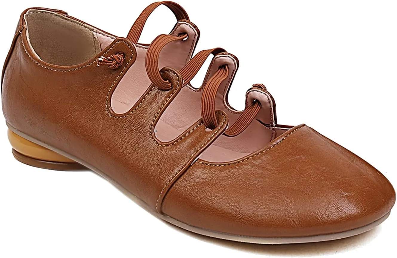 Women's Round Closed Toe Pumps Elastic Strap Loafers Comfortable Chunky Low Heels Office Concise Cosplay Work Casual Mary Jane Daily Wear Fashion Business Dress Ballet Shoes