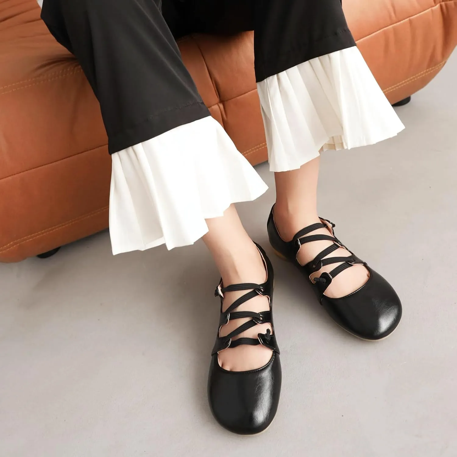 Women's Round Closed Toe Pumps Elastic Strap Loafers Comfortable Chunky Low Heels Office Concise Cosplay Work Casual Mary Jane Daily Wear Fashion Business Dress Ballet Shoes