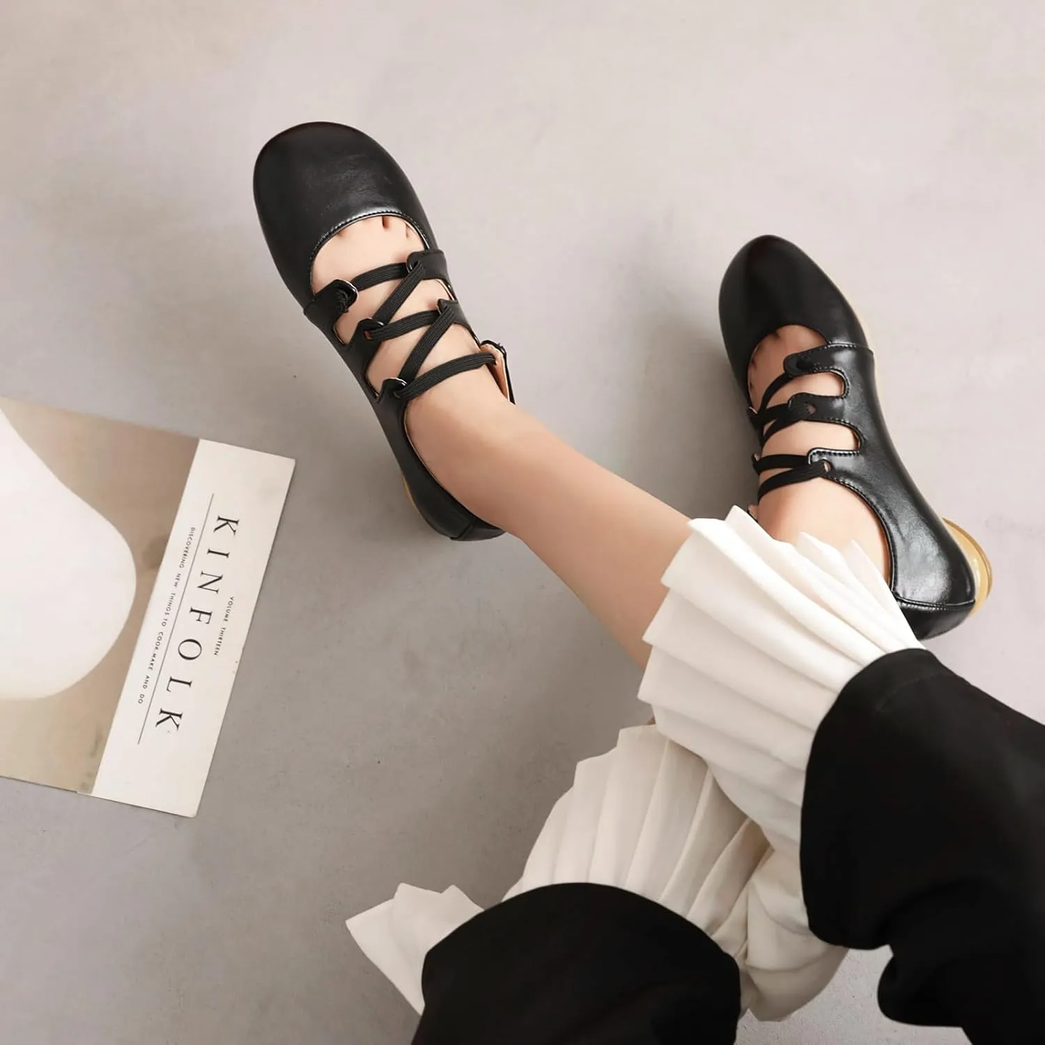 Women's Round Closed Toe Pumps Elastic Strap Loafers Comfortable Chunky Low Heels Office Concise Cosplay Work Casual Mary Jane Daily Wear Fashion Business Dress Ballet Shoes