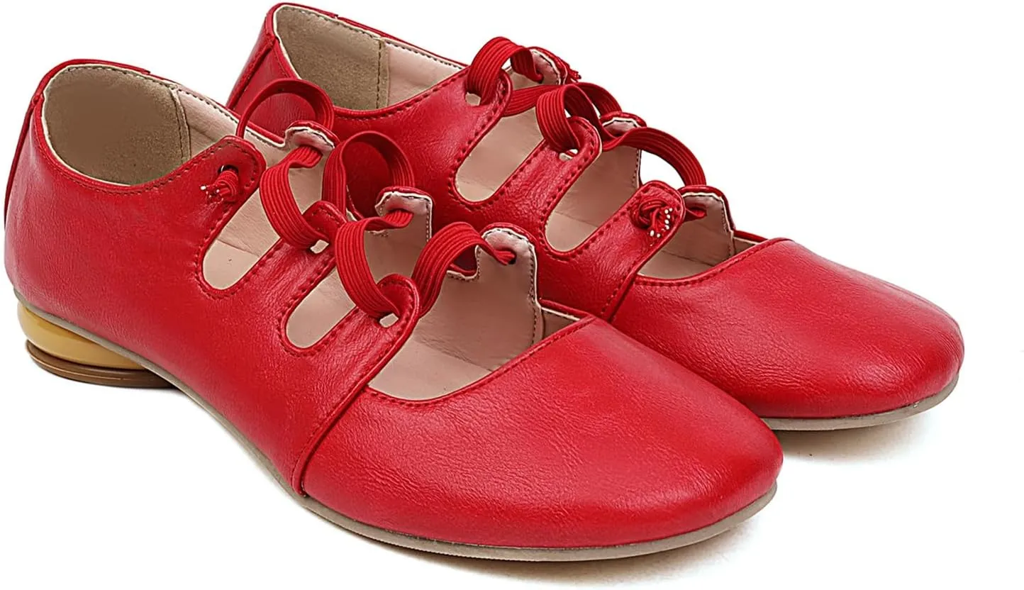 Women's Round Closed Toe Pumps Elastic Strap Loafers Comfortable Chunky Low Heels Office Concise Cosplay Work Casual Mary Jane Daily Wear Fashion Business Dress Ballet Shoes
