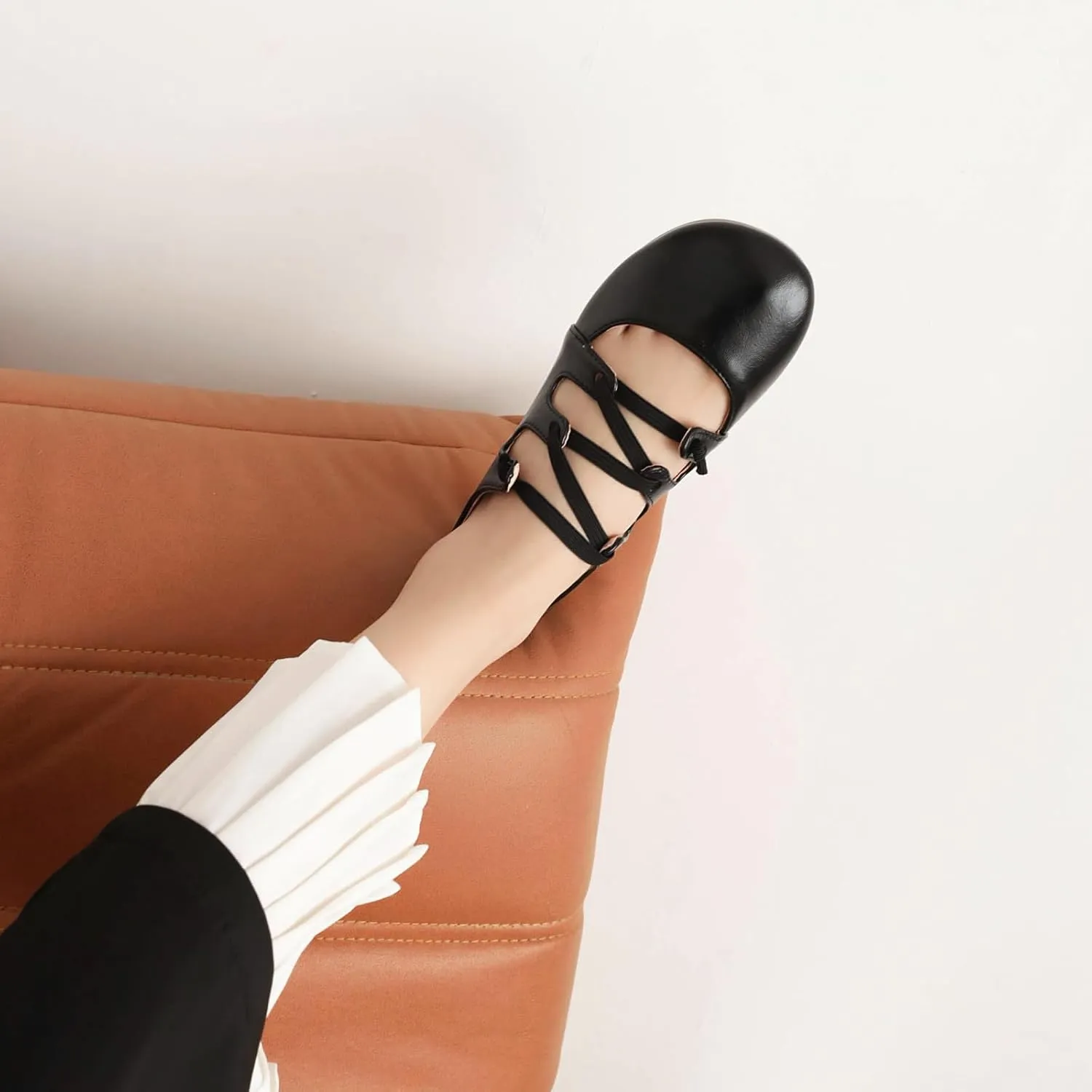 Women's Round Closed Toe Pumps Elastic Strap Loafers Comfortable Chunky Low Heels Office Concise Cosplay Work Casual Mary Jane Daily Wear Fashion Business Dress Ballet Shoes