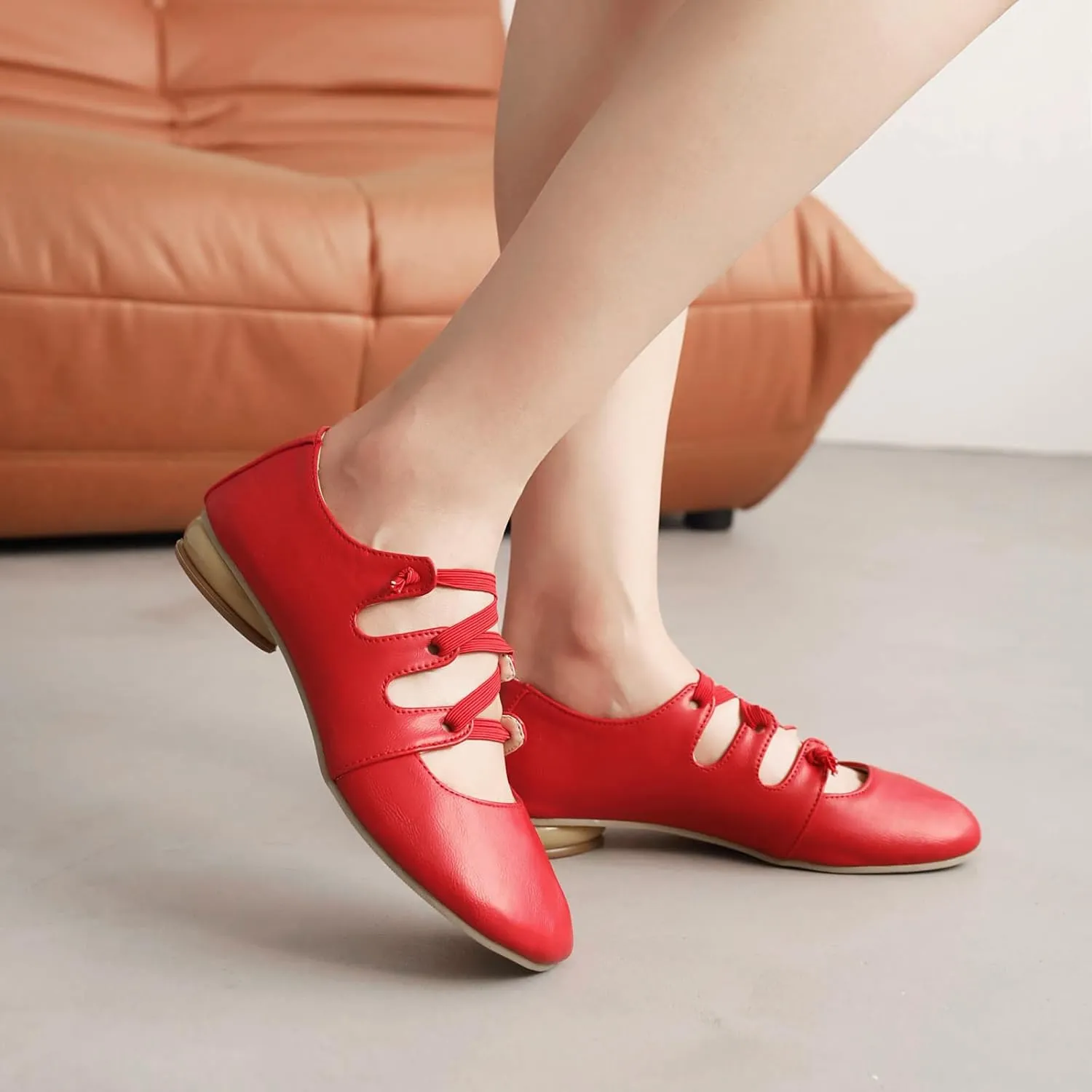 Women's Round Closed Toe Pumps Elastic Strap Loafers Comfortable Chunky Low Heels Office Concise Cosplay Work Casual Mary Jane Daily Wear Fashion Business Dress Ballet Shoes