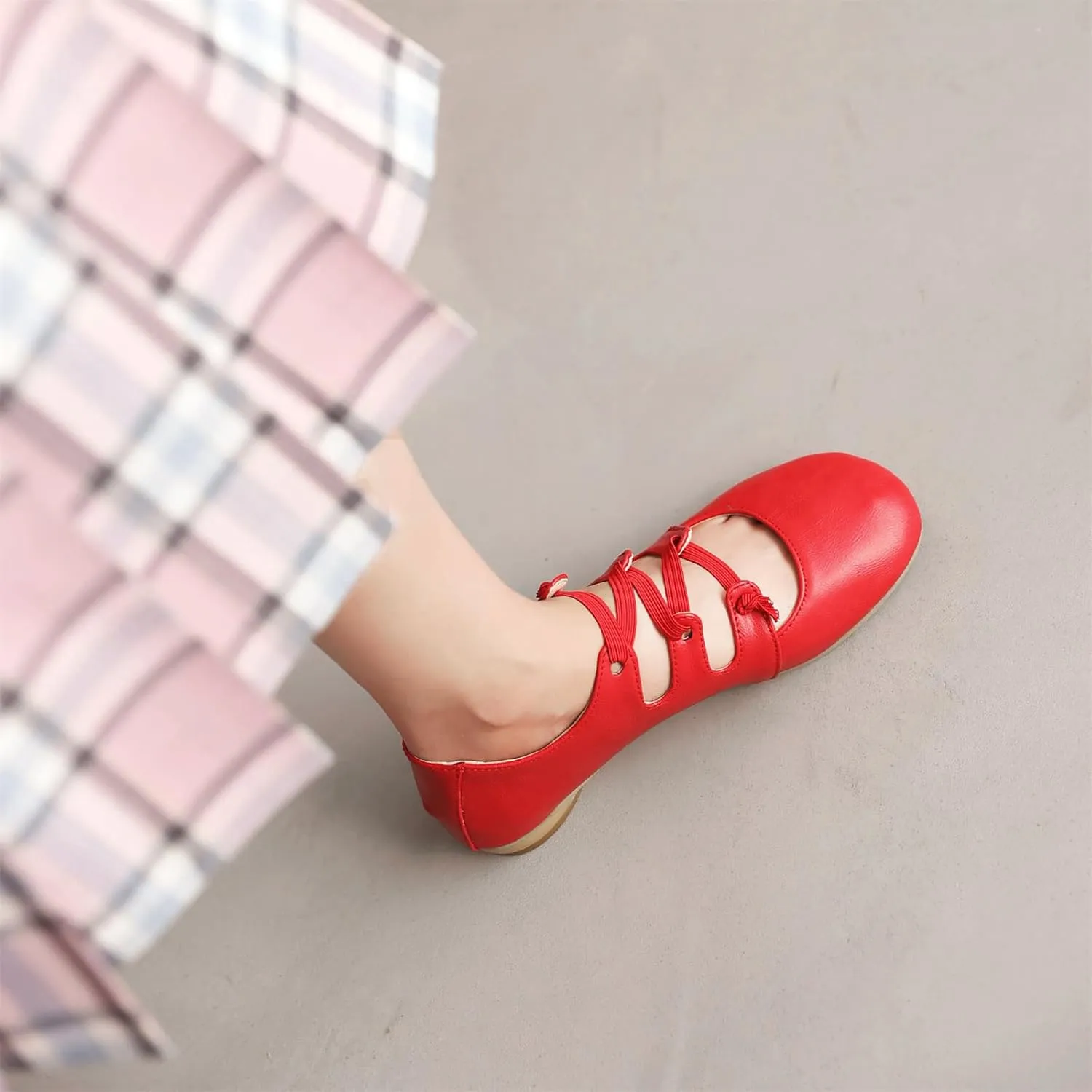 Women's Round Closed Toe Pumps Elastic Strap Loafers Comfortable Chunky Low Heels Office Concise Cosplay Work Casual Mary Jane Daily Wear Fashion Business Dress Ballet Shoes
