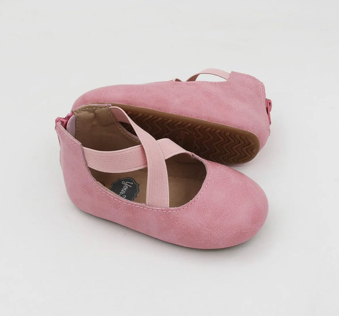 Zipper Ballet Distressed Pink Smooth Leather